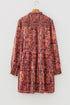 Bohemian Floral Print Shirred High Neck Loose Mini Dress