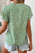 Bohemian Floral Print Short Sleeve V Neck Wrap Blouse