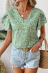 Bohemian Floral Print Short Sleeve V Neck Wrap Blouse
