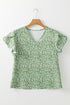Bohemian Floral Print Short Sleeve V Neck Wrap Blouse
