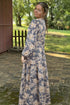Bohemian Floral Print Smocked Bodice Long Sleeve Maxi Dress