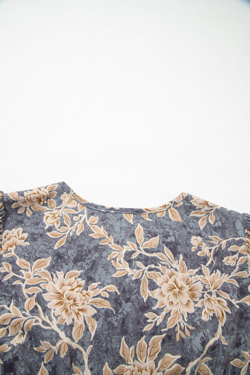 Bohemian Floral Print Smocked Bodice Long Sleeve Maxi Dress