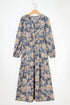 Bohemian Floral Print Smocked Bodice Long Sleeve Maxi Dress