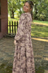 Bohemian Floral Print Smocked Bodice Long Sleeve Maxi Dress