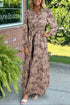 Bohemian Floral Print Smocked Bodice Long Sleeve Maxi Dress
