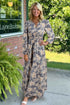 Bohemian Floral Print Smocked Bodice Long Sleeve Maxi Dress