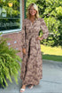 Bohemian Floral Print Smocked Bodice Long Sleeve Maxi Dress