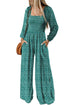 Bohemian Floral Print Smocked Bodice Wide Leg Jumpsuit
