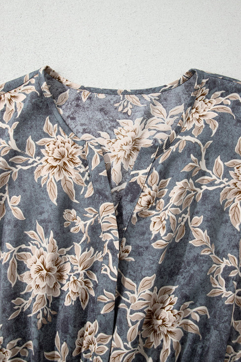 Bohemian Floral Print Smocked High Waist Long Sleeve Maxi Dress