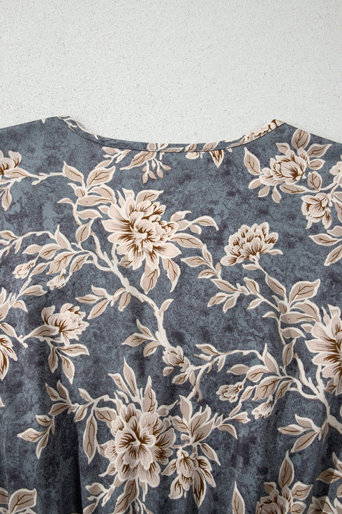 Bohemian Floral Print Smocked High Waist Long Sleeve Maxi Dress