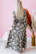 Bohemian Floral Print Smocked High Waist Long Sleeve Maxi Dress