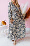 Bohemian Floral Print Smocked High Waist Long Sleeve Maxi Dress