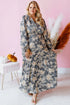 Bohemian Floral Print Smocked High Waist Long Sleeve Maxi Dress