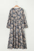 Bohemian Floral Print Smocked High Waist Long Sleeve Maxi Dress
