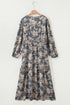Bohemian Floral Print Smocked High Waist Long Sleeve Maxi Dress