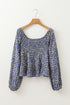 Bohemian Floral Print Smocked Square Neck Long Sleeve Blouse