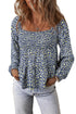 Bohemian Floral Print Smocked Square Neck Long Sleeve Blouse
