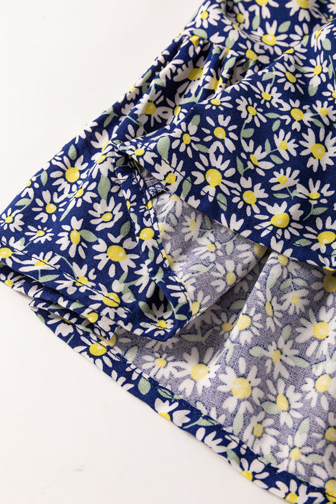 Bohemian Floral Print Smocked Square Neck Long Sleeve Blouse