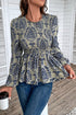 Bohemian Floral Print Smocked Square Neck Peplum Blouse