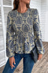 Bohemian Floral Print Smocked Square Neck Peplum Blouse