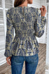 Bohemian Floral Print Smocked Square Neck Peplum Blouse