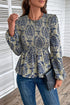 Bohemian Floral Print Smocked Square Neck Peplum Blouse