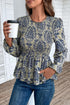Bohemian Floral Print Smocked Square Neck Peplum Blouse