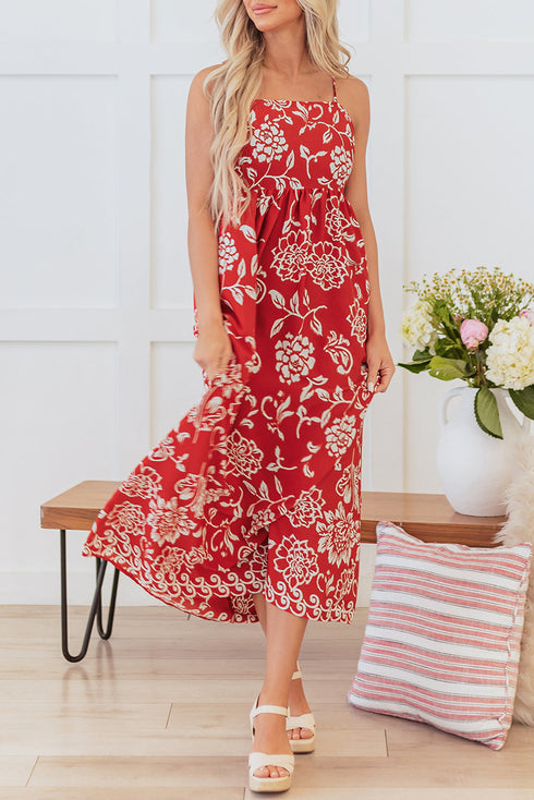Bohemian Floral Print Spaghetti Strap Empire Waist Maxi Dress
