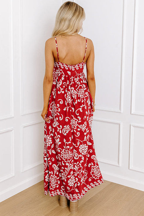 Bohemian Floral Print Spaghetti Strap Empire Waist Maxi Dress