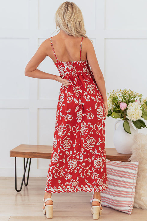 Bohemian Floral Print Spaghetti Strap Empire Waist Maxi Dress