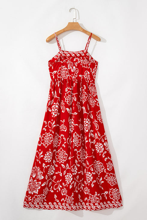 Bohemian Floral Print Spaghetti Strap Empire Waist Maxi Dress