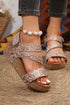 Bohemian Floral Print Strappy Cutout Wedge Sandals