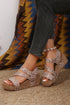 Bohemian Floral Print Strappy Cutout Wedge Sandals