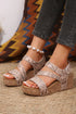 Bohemian Floral Print Strappy Cutout Wedge Sandals