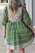 Bohemian Floral Print Striped Trim Loose Fit Mini Dress