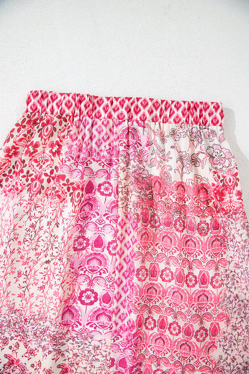 Bohemian Floral Print Tassel Drawstring Maxi Skirt