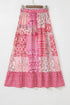 Bohemian Floral Print Tassel Drawstring Maxi Skirt