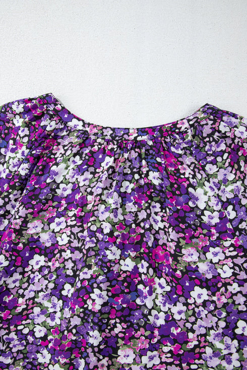 Bohemian Floral Print Tassel Tie Bubble Sleeve Blouse