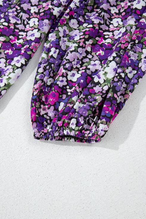 Bohemian Floral Print Tassel Tie Bubble Sleeve Blouse