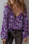 Bohemian Floral Print Tassel Tie Bubble Sleeve Blouse