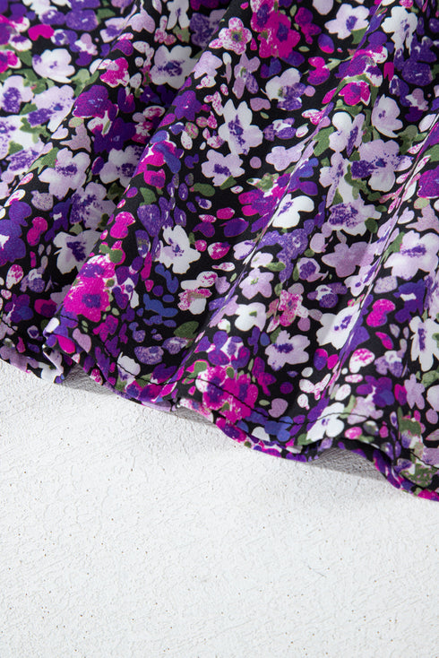 Bohemian Floral Print Tassel Tie Bubble Sleeve Blouse