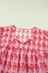 Bohemian Floral Print Tassel Tie Puff Sleeve Cotton Blouse