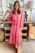 Bohemian Floral Print Tassel Tied Long Sleeve Maxi Dress