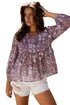 Bohemian Floral Print Three Quarter Sleeve Babydoll Blouse