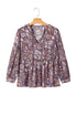 Bohemian Floral Print Three Quarter Sleeve Babydoll Blouse
