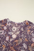 Bohemian Floral Print Three Quarter Sleeve Babydoll Blouse