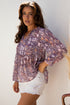 Bohemian Floral Print Three Quarter Sleeve Babydoll Blouse
