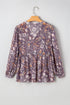 Bohemian Floral Print Three Quarter Sleeve Babydoll Blouse