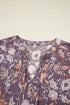 Bohemian Floral Print Three Quarter Sleeve Babydoll Blouse