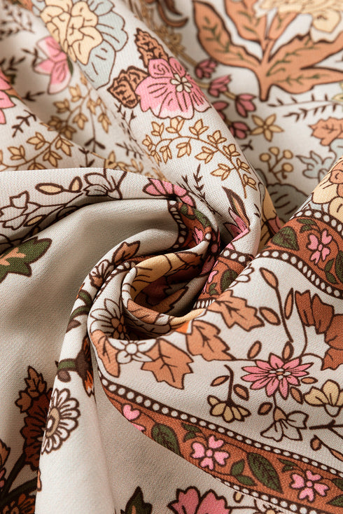 Bohemian Floral Print Tie Neck Lantern Sleeve Blouse